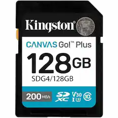 Kingston
CANVAS Go!™ Plus
128 GB
SDG4/128GB
200 MB/s
V30
XC
I
10