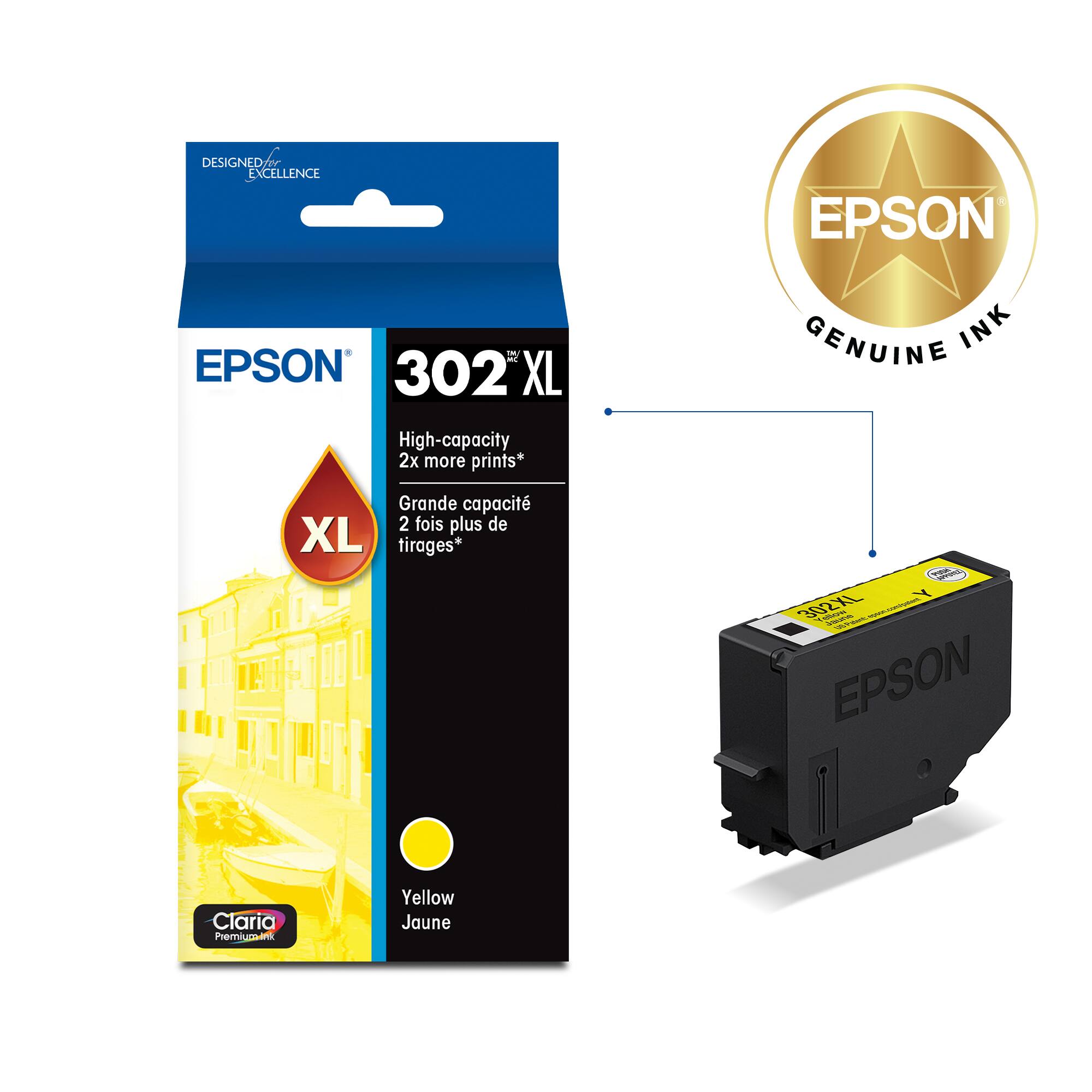 DESIGNED FOR EXCELLENCE

EPSON 302 XL GENUINE INK

High-capacity 2x more prints*

Grande capacité 2 fois plus de tirages*

302XL

EPSON Claria Premium Ink

Yellow Jaune

EPSON GENUINE INK
