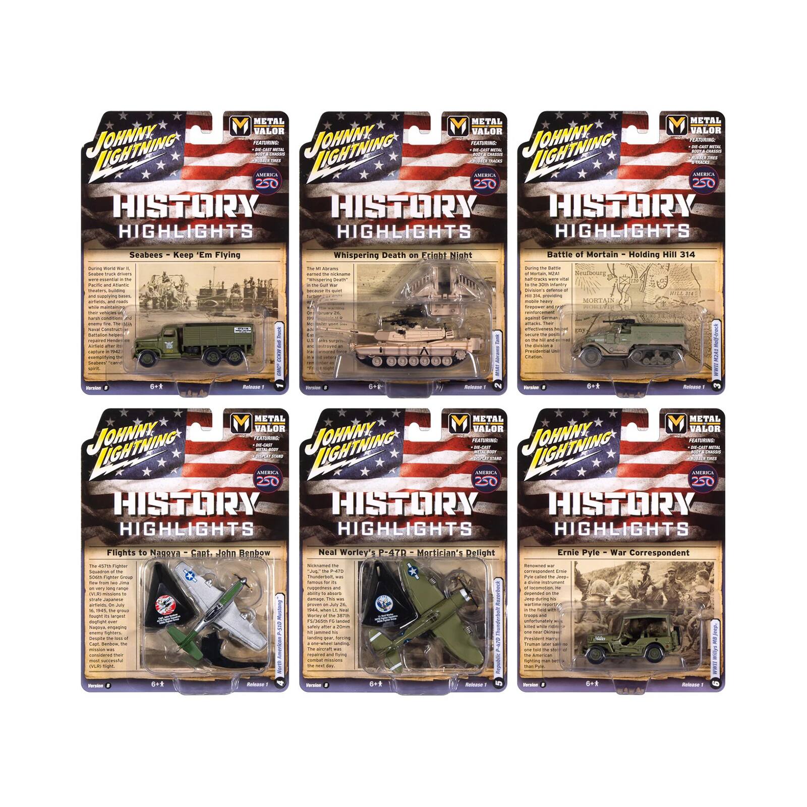 "Military" Set B of 6 pieces 2026 Release 1 Limited Edition 1/64 Diecast Model Cars by Johnny Lightning