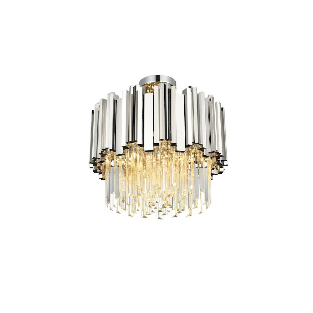 Left. Elegant Lighting - Willow 16 Inch Flush Mount Ceiling Light In Chrome - Chrome And Clear.