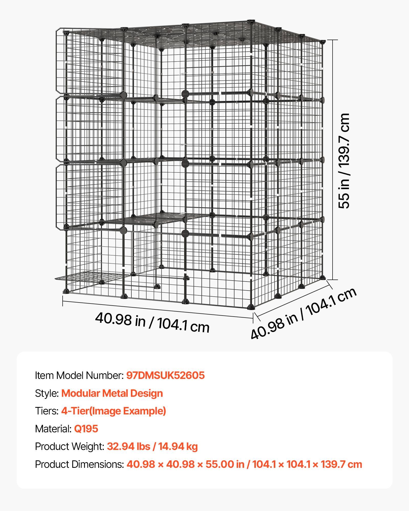 cm 55 in/ 139.7 / 55 40.98 in / 104.1 cm cm I 104.1 in 40.98 Item Model Number: 97DMSUK52605 Style: Modular Metal Design Tiers: 4-Tier(Image Example) Material: Q195 Product Weight: 32.94 lbs 14.94 kg Product Dimensions: 40.98 x 40.98 x 55.00 in 104.1 x 104.1 x 139.7 cm