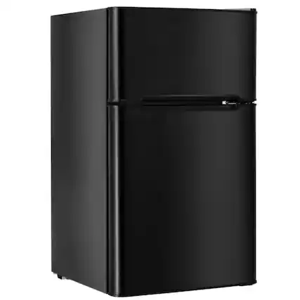 Front. LUCKY ONE - 3.2 cu ft Freestanding Compact Refrigerator with Freezer - Glass Shelves LED Light - Black.