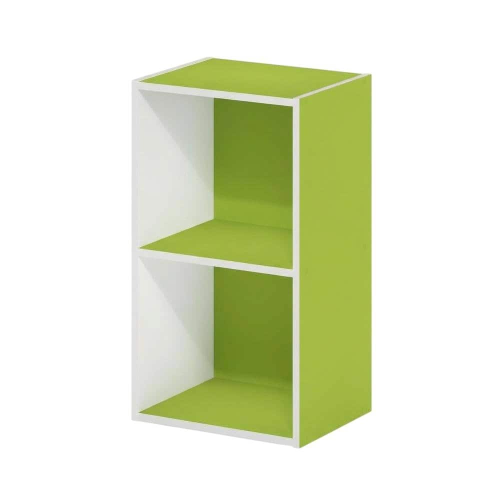 FurniFact - Storage solution with 2 open tiers, suitable for living room or office - Green/White