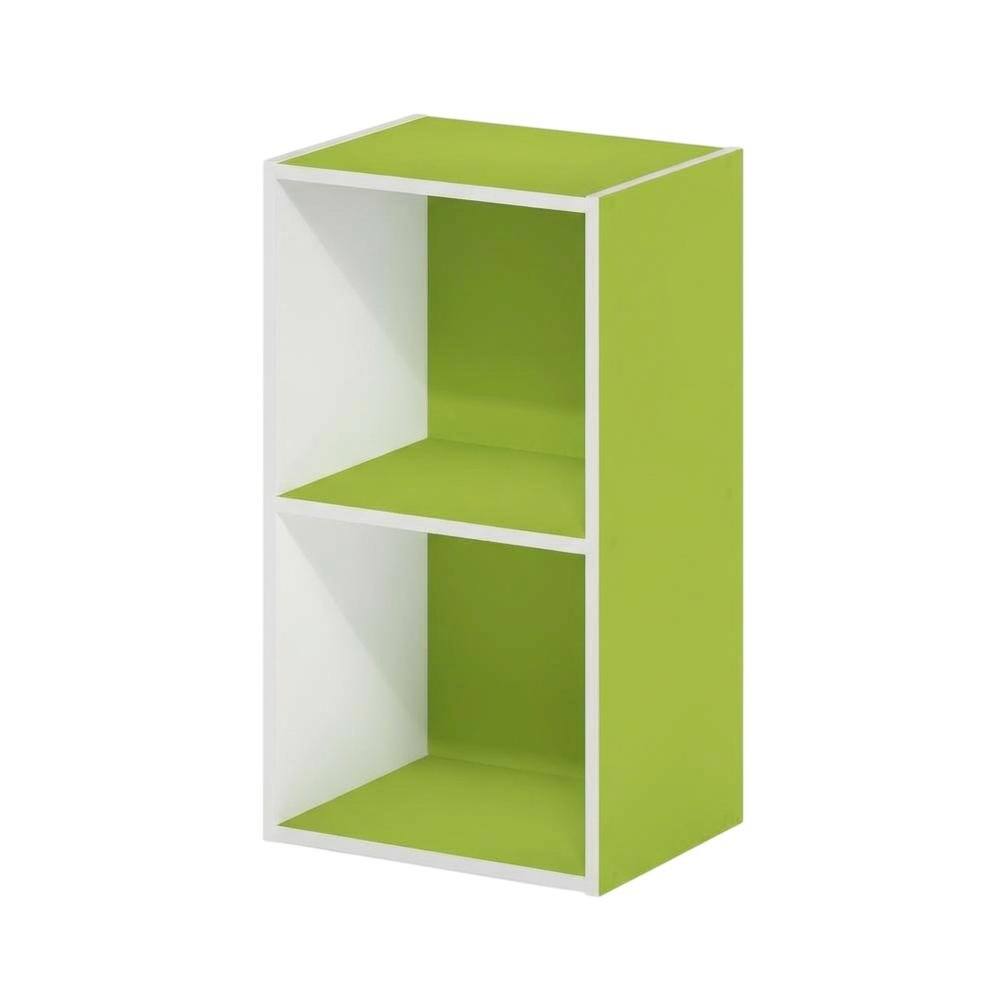 Front. FurniFact - Storage solution with 2 open tiers, suitable for living room or office - Green/White.