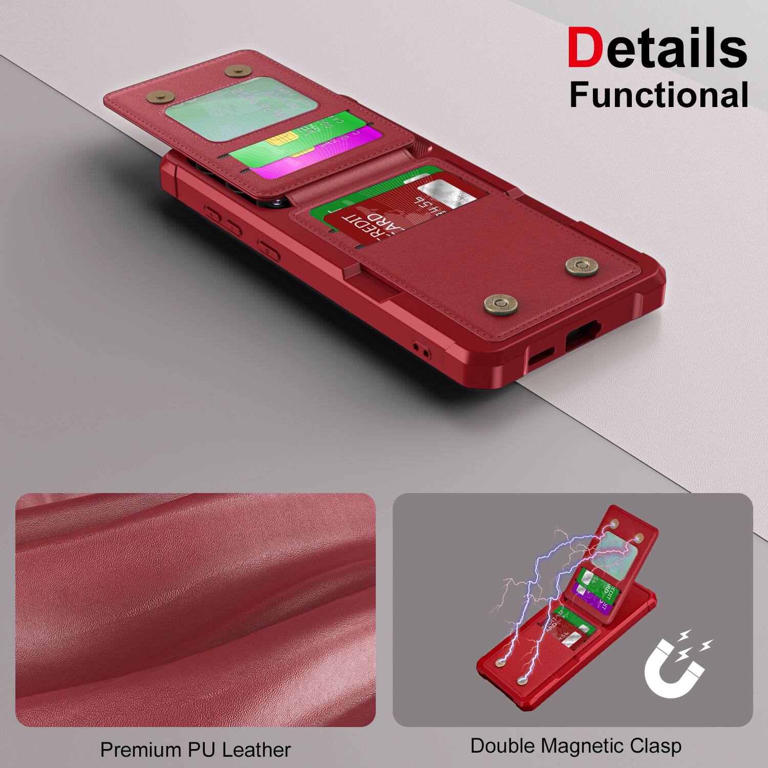 2106 DO NAME 78 0020 DER 2P39 95 000 CY 12 1234 3 0

Details Functional

CARD 3456 CREDIT

Premium PU Leather

Double Magnetic Clasp