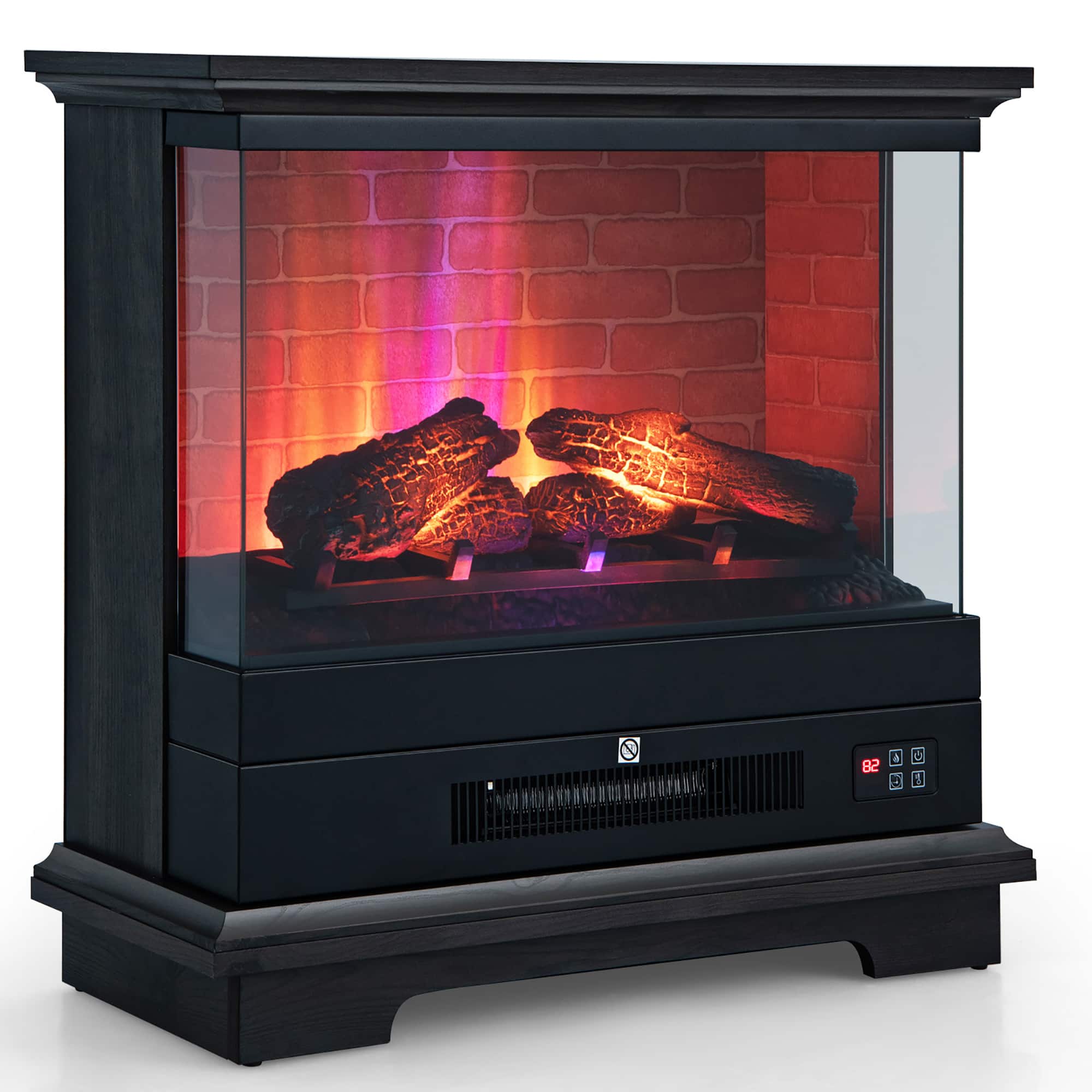 Front. Costway - Costway 27" Freestanding Electric Fireplace Heater w/ 3-Level Flame Thermostat Black - Black.