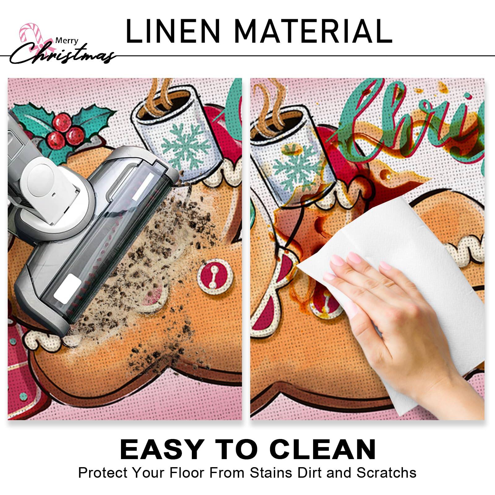 Merry Christmas

LINEN MATERIAL

EASY TO CLEAN

Protect Your Floor From Stains, Dirt and Scratches
