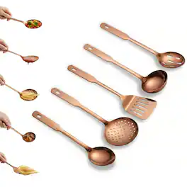 Amco - 11-Inch Everyday Utensil Set (5-Piece) - Stainless Steel & Heat Resistant, Dishwasher Safe - Copper