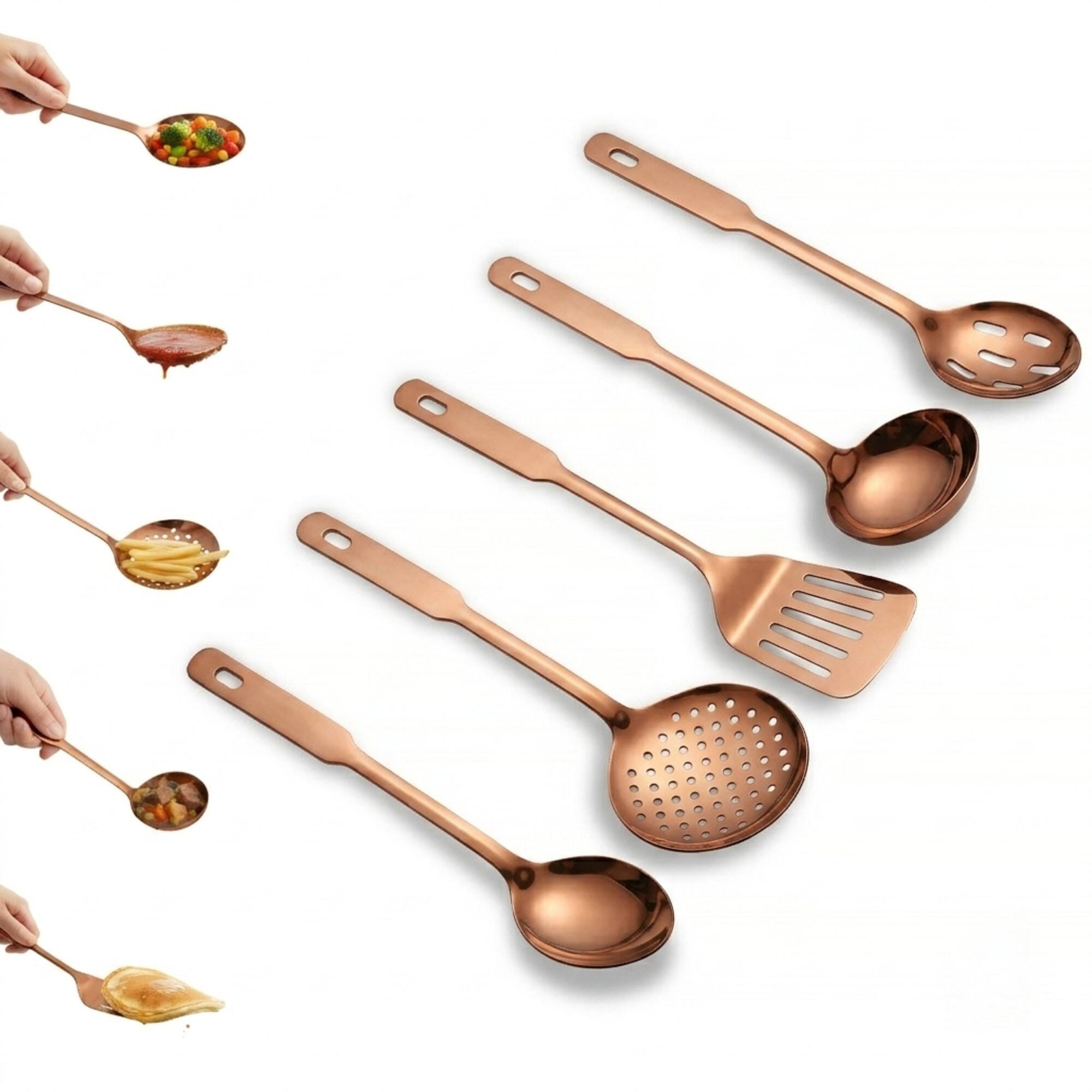 Front. Amco - Amco 11-Inch Everyday Utensil Set (5-Piece) - Stainless Steel & Heat Resistant, Dishwasher Safe - Copper.