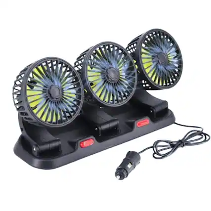 Front. Stock Preferred - 360° Portable 3-Head Car Dashboard Fan.
