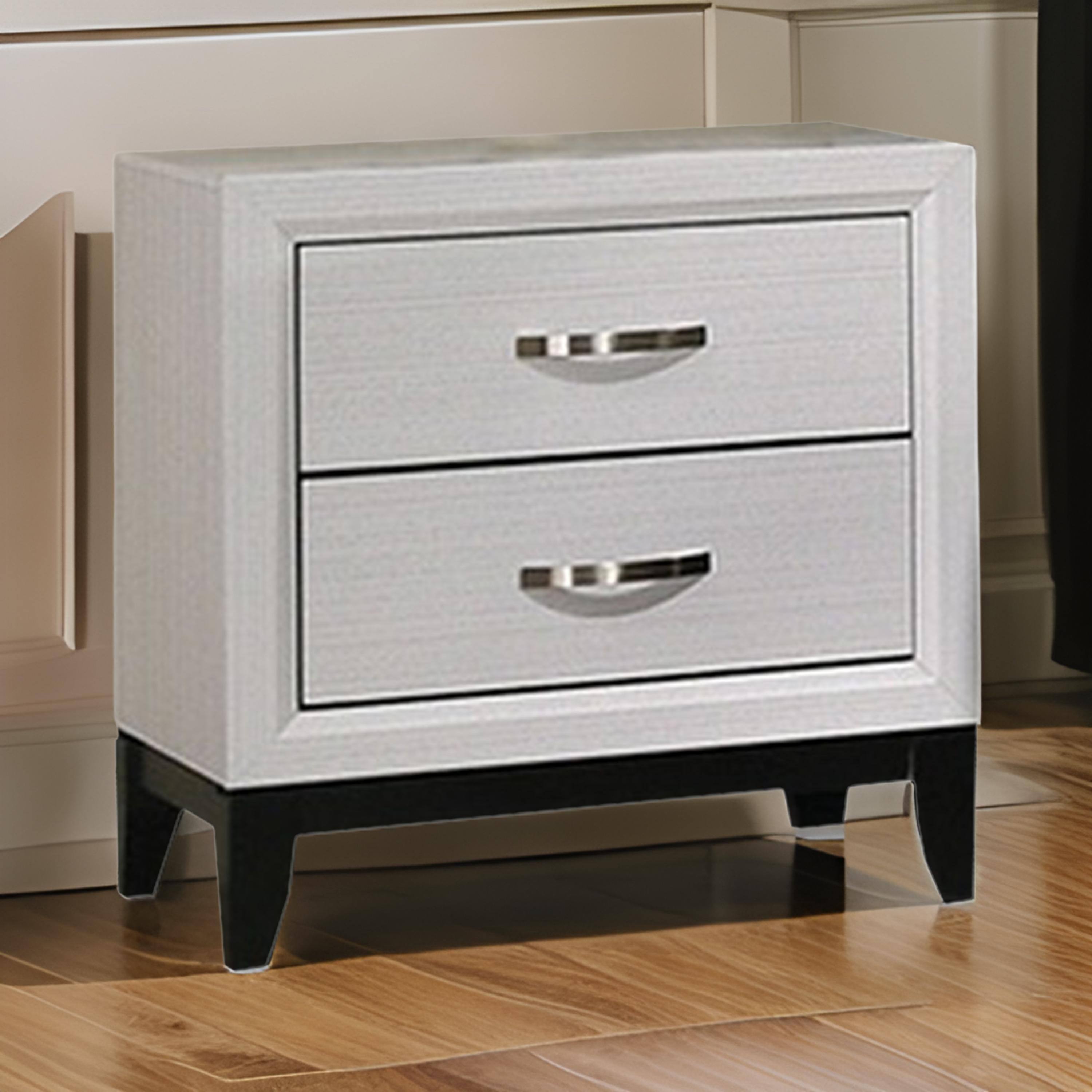 Alt View 5. Manhattan Lane - Erica Nightstand, 2 Drawers, White Wood Finished Frame, Metal Handles - White, Black, Nickel.