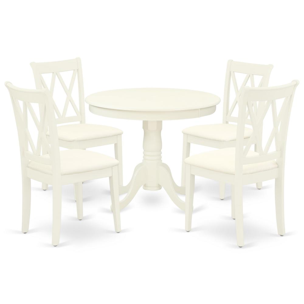 Back. East West Furniture - Dining Room Set Linen White - Brown.