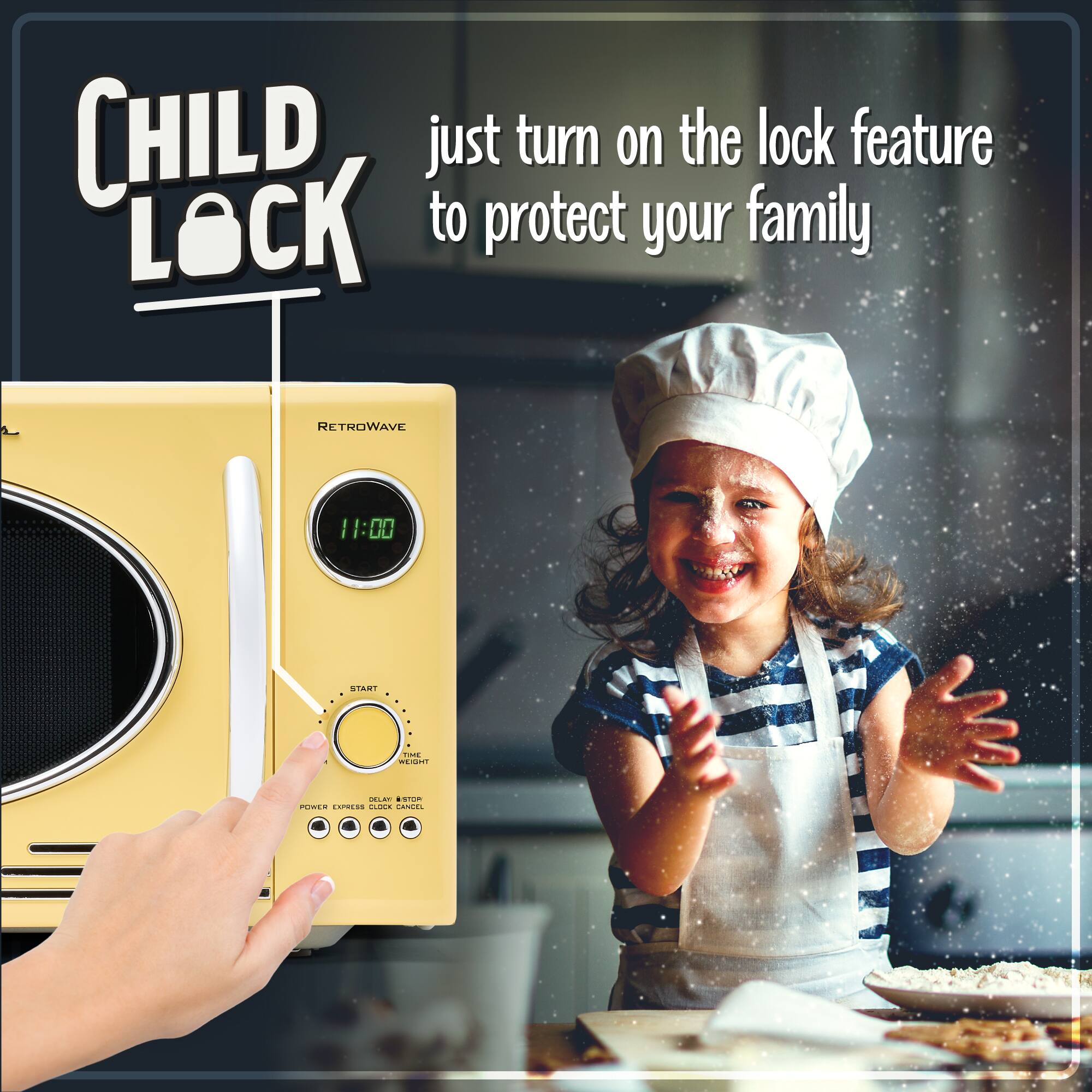 CHILD LOCK

just turn on the lock feature to protect your family

RETROWAVE

11:00