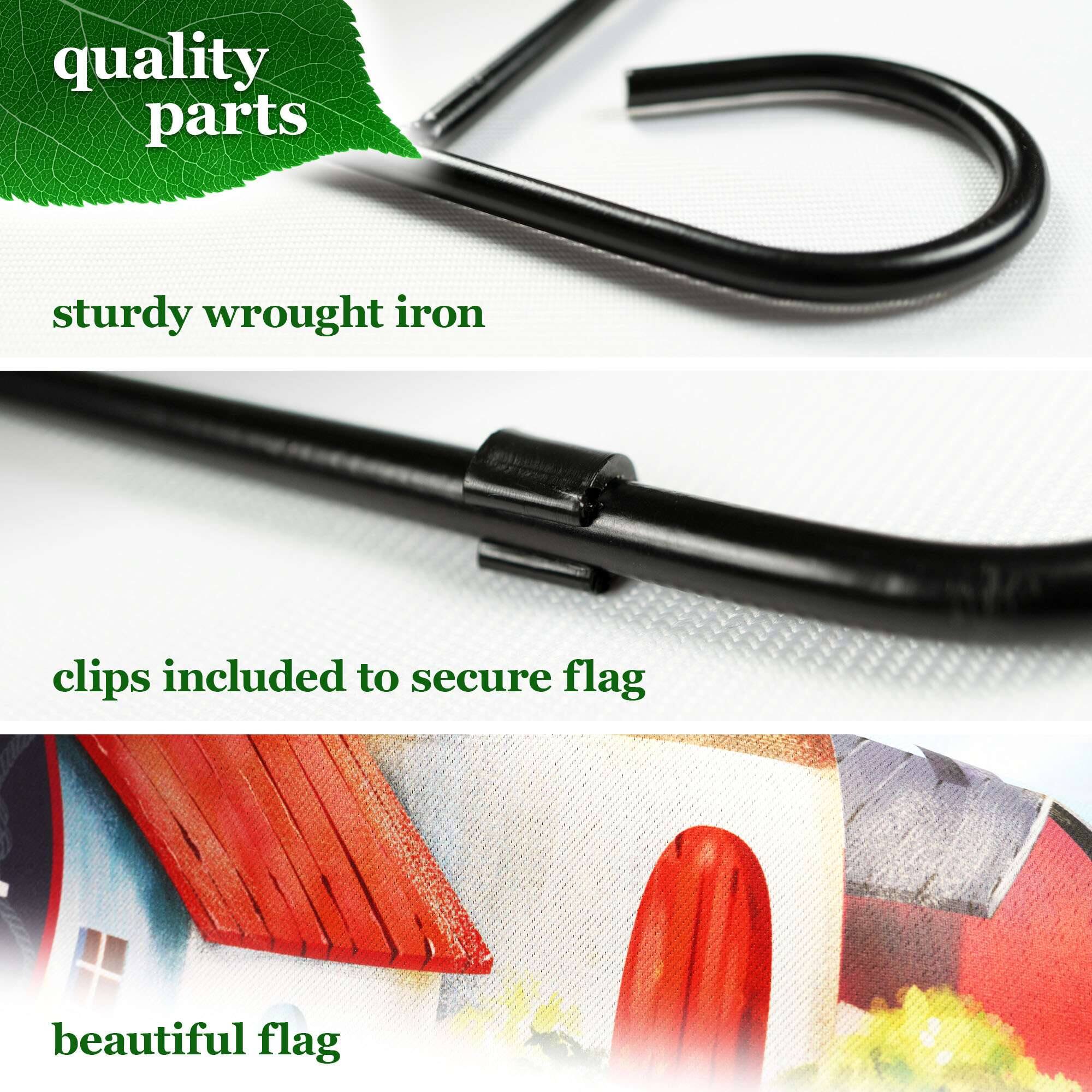 - quality parts
- sturdy wrought iron
- clips included to secure flag
- beautiful flag