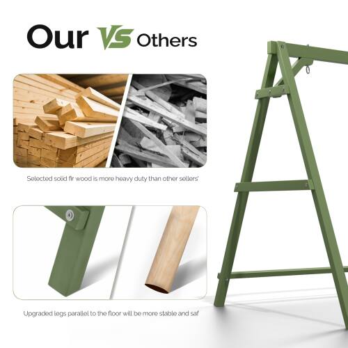 Our VS Others

Selected solid fir wood is more heavy duty than other sellers'

Upgraded legs parallel to the floor will be more stable and safe