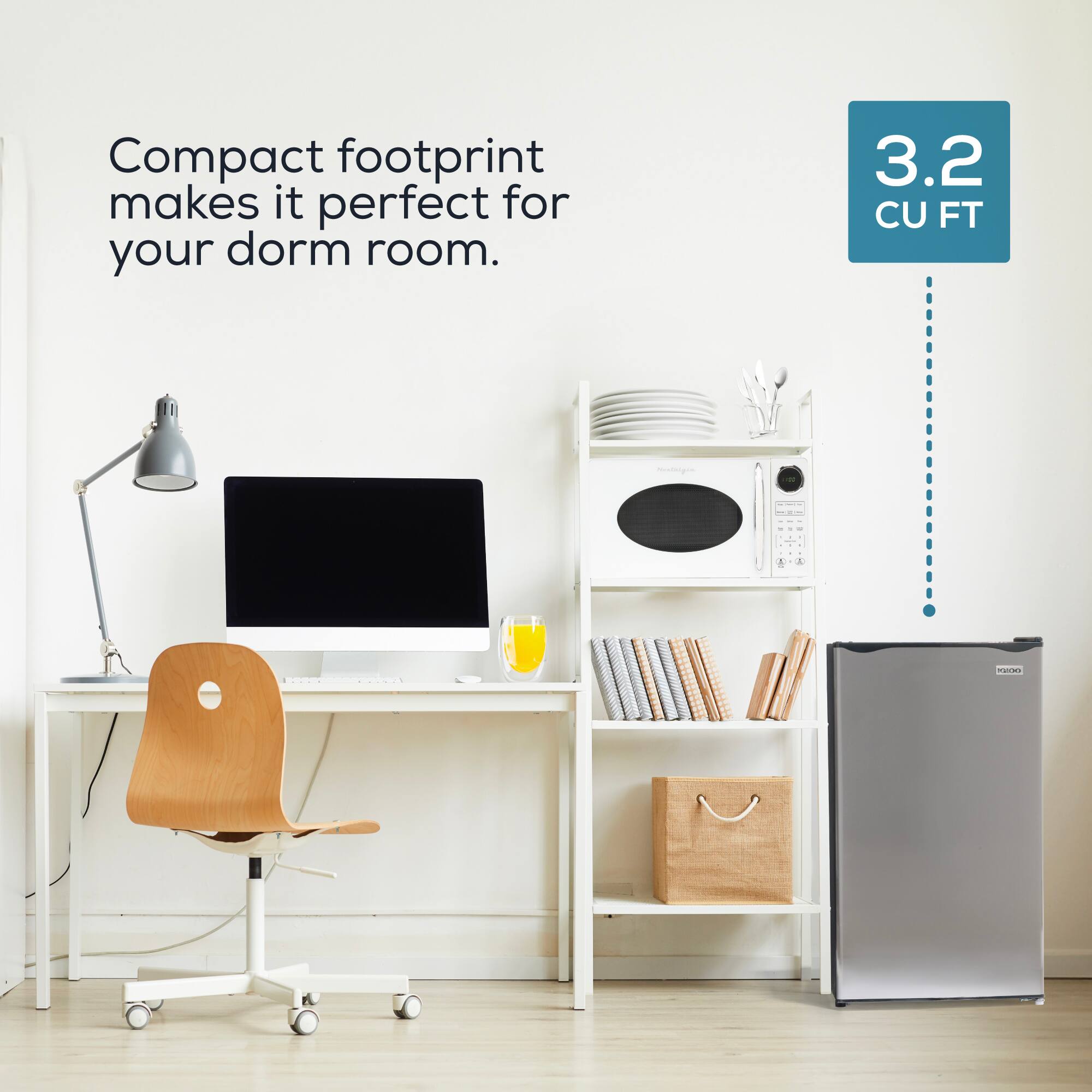 Compact footprint makes it perfect for your dorm room. 3.2 CU FT