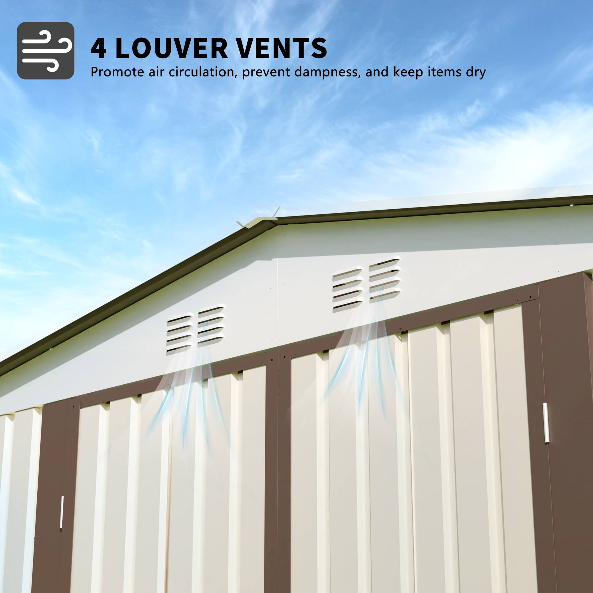 Alt View 1. TinyHomie - 10 x 8 FT White Color Outdoor Garden Shed Aluminum alloy frame With Hinge Door and foundation.