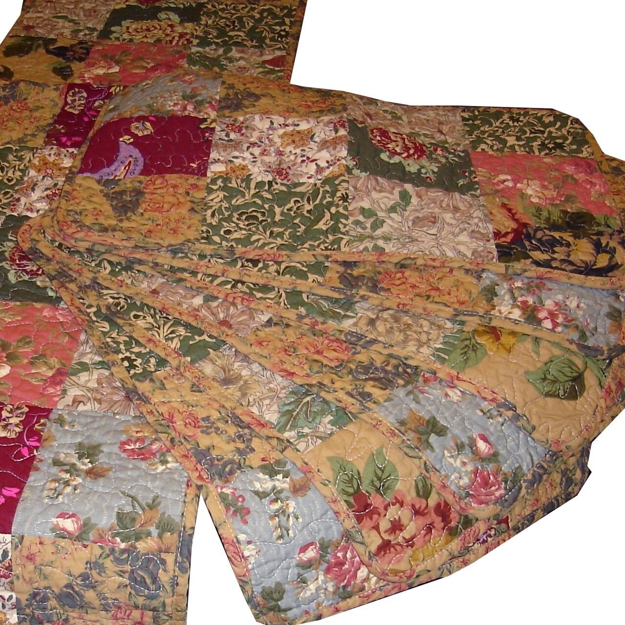Angle. Hivvago - Full / Queen size 100% Cotton Patchwork Quilt Set with Floral Paisley Pattern - Multicolor.