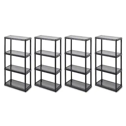 Front. Gracious Living - Gracious Living 4 Shelf Fixed Height Light Duty Storage Unit, Black (4 Pack) - 4 Shelf - Black.