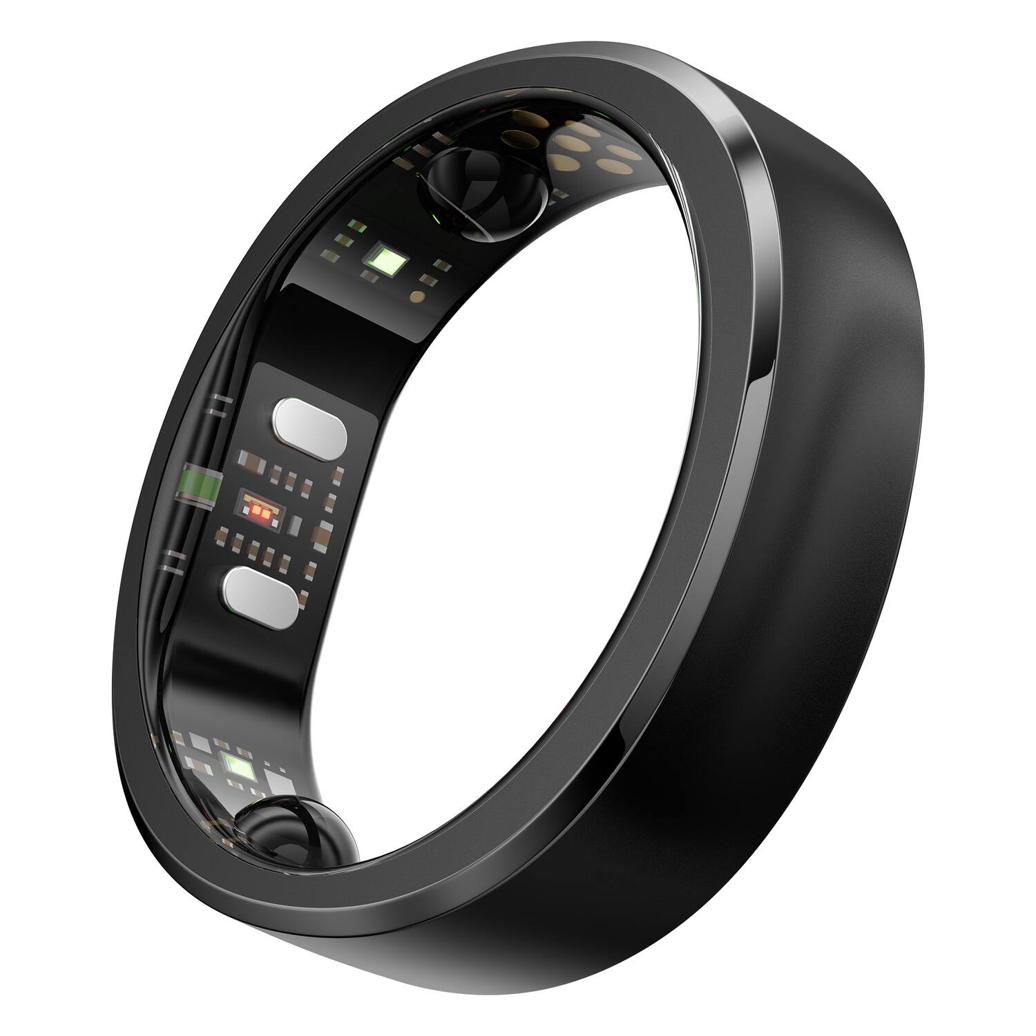 Left. RINGCONN - Gen 3 Smart Ring, Vascular Health Insights, Vibration Alerts, Sleep Apnea Monitoring, Charging Case - Matte Black.