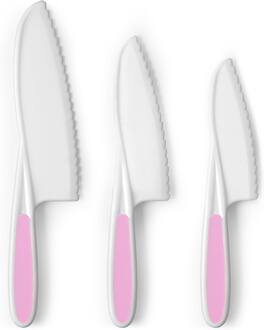 Zulay Kitchen - 3-Piece Kids Knife Set for Real Cooking & Baking - For Toddler Cutting Fruits, Veggies, & Cake - Pink