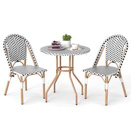Costway - 3 PCS French Bistro Table Chair Set Wicker Round Table & 2 Dining Chairs - Natural,Black,White
