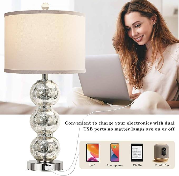 Convenient to charge your electronics with dual USB ports no matter lamps are on or off

iPad  
Smartphone  
Kindle  
Humidifier
