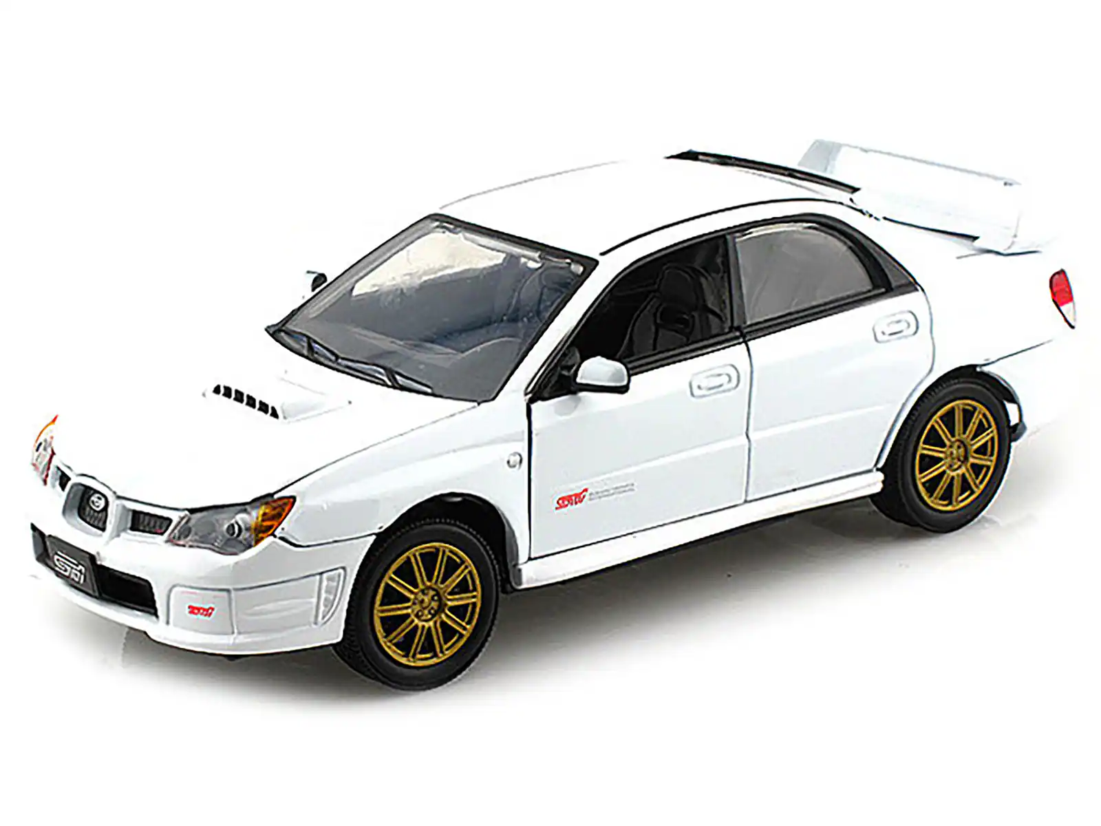 Angle. Motormax - Subaru Impreza WRX STi White 1/24 Diecast Model Car by Motormax - White .