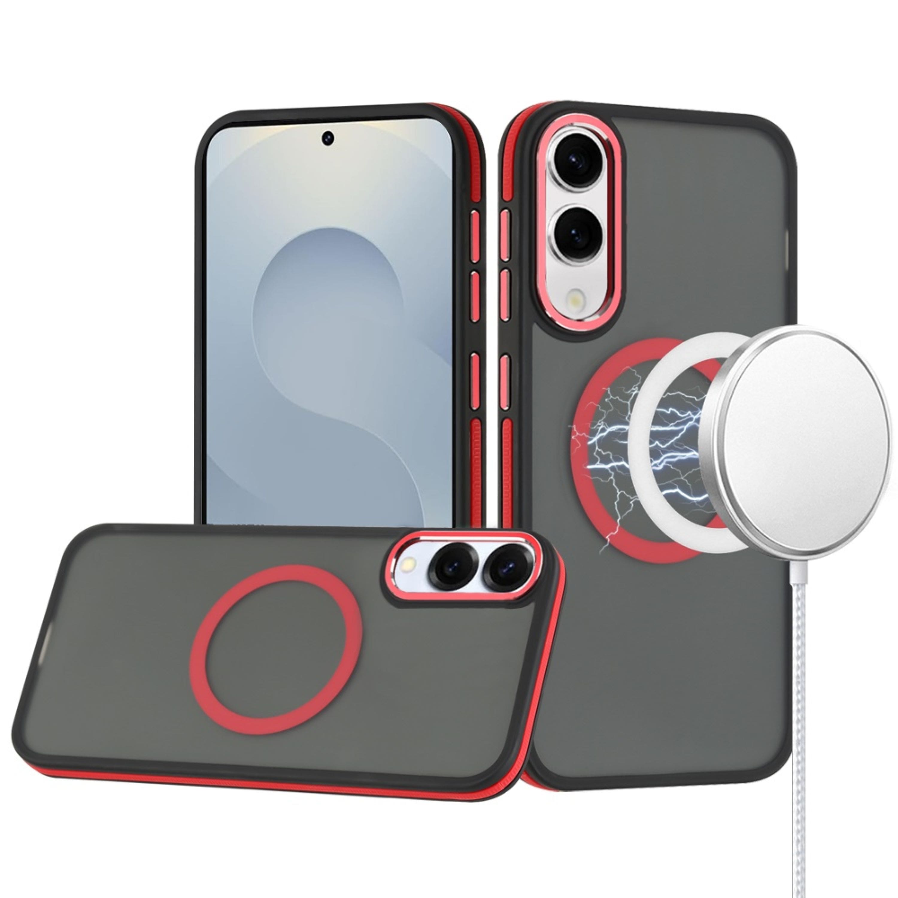 Kitcheniva - Magnetic Circle Soft Touch Cover Plus Tempered Glass For Samsung S25 Edge - Red price history on PriceWatchPro