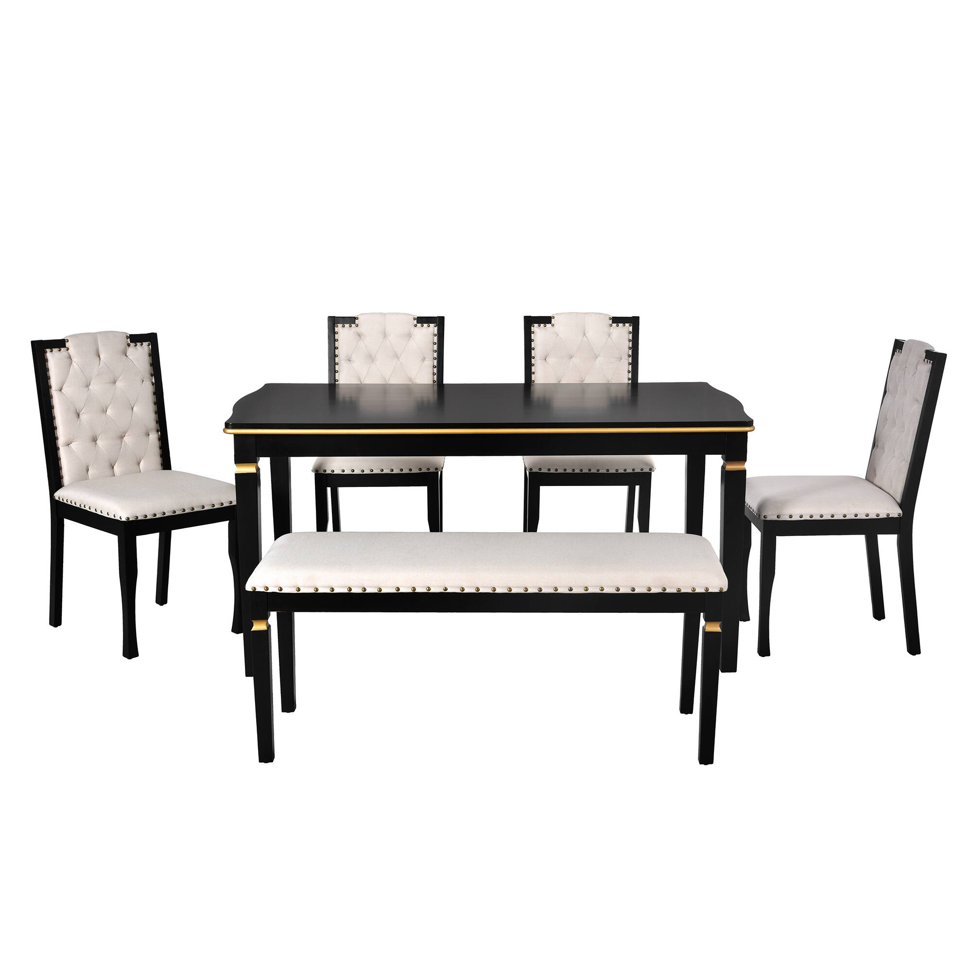 Alt View 4. TinyHomie - 6-Piece Kitchen Dining Table Set 60in Rectangular Table and 4 High-Back Tufted Chairs and 1 Bench - Black.