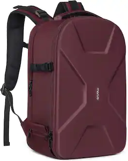 mosiso - Camera Backpack 15-16 inch Waterproof Hardshell Camera Bag with Tripod Holder&Laptop Compartment - Wine Red
