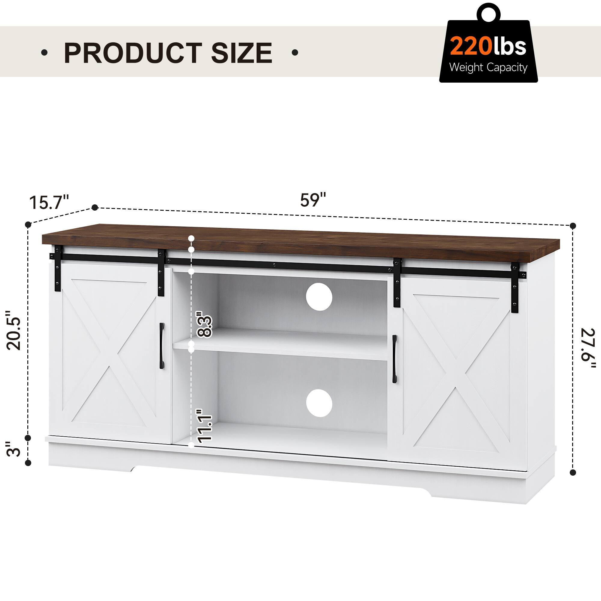 PRODUCT SIZE  
220 lbs Weight Capacity  
15.7" x 59" x 20.5" x 8.3" x 27.6" x 3" x 11.1"