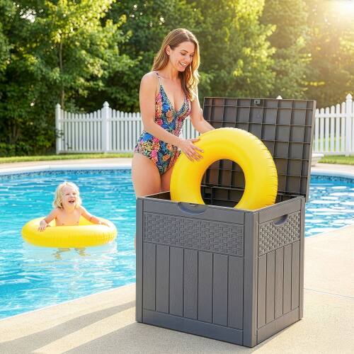 Alt View 7. Winado - 33 Gallon Portable Storage Deck Box with Side Handles, Lockable Lid for Indoor Outdoor Patio Garden Backyard Balcony - Gray.