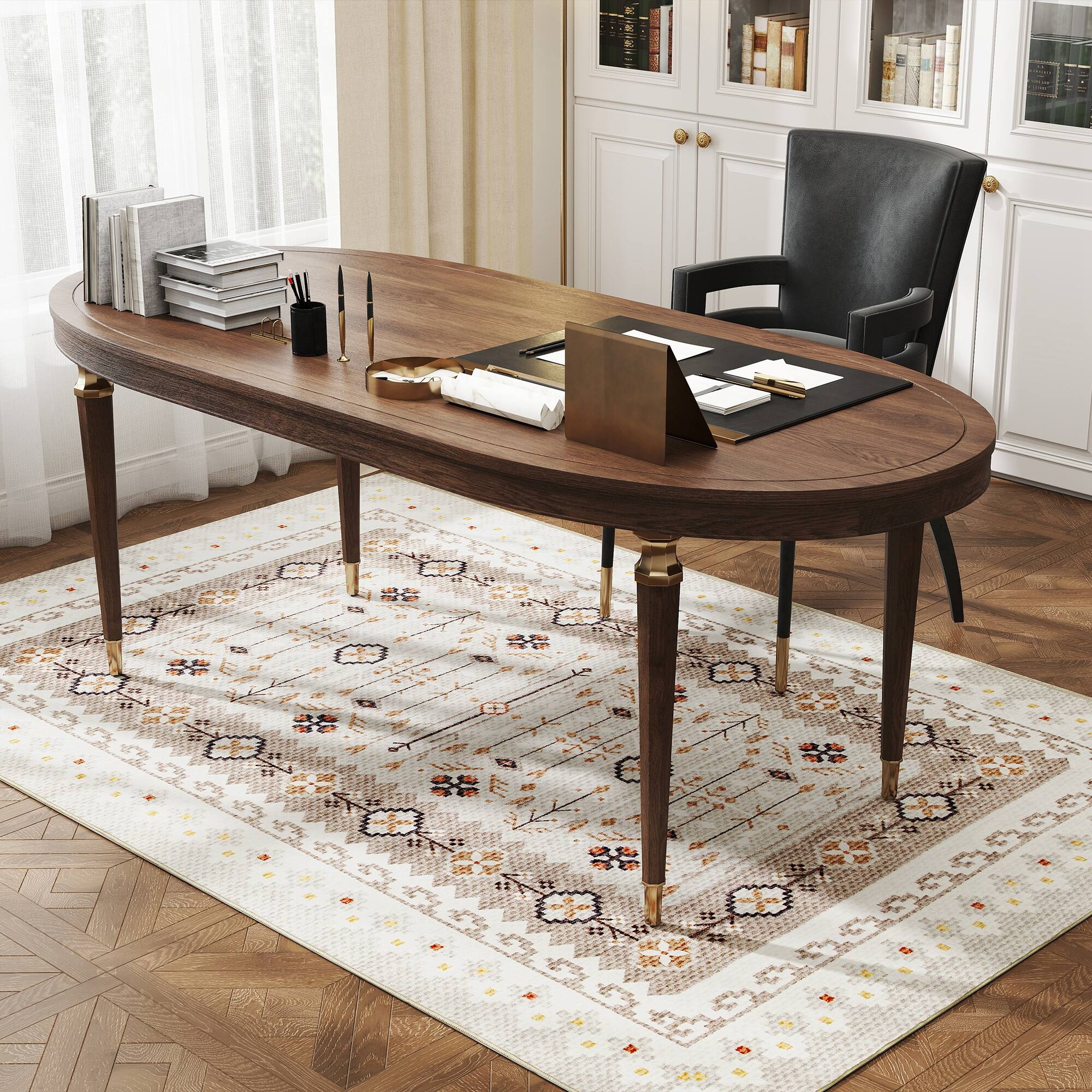 Alt View 8. Homcom - Area Rug 4x6, Machine Washable Non-Slip Boho Floral Print Floor Cover - Brown.