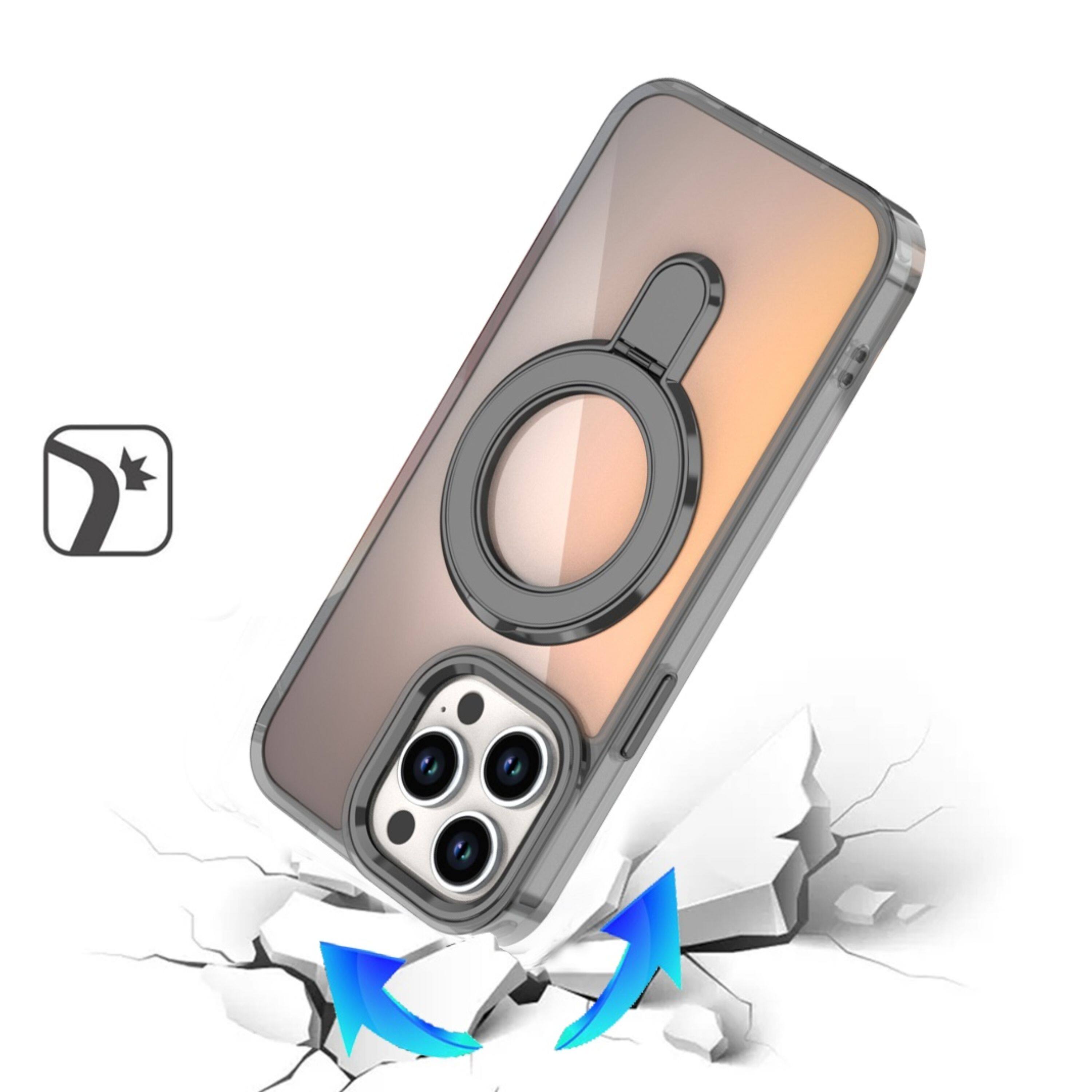 Left. Kitcheniva - Radiant Chrome Cover With Magnetic Circle And Stand Phone Case For iPhone 13 Pro Max Black - Black.