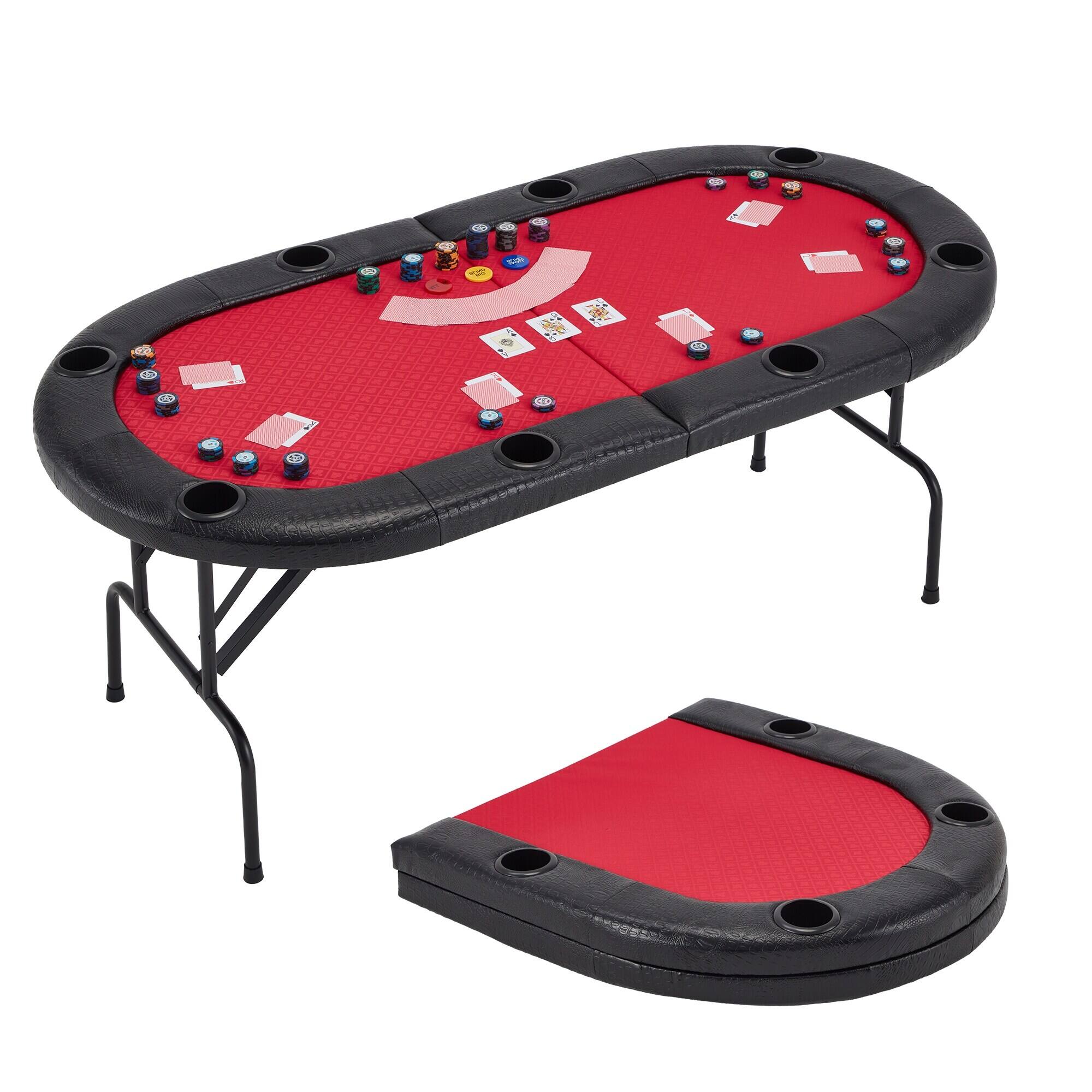 Alt View 5. U-HOMY - Foldable 72" Oval Poker Table for 8 Players with Cup Holders and Casino-Grade Felt Surface.