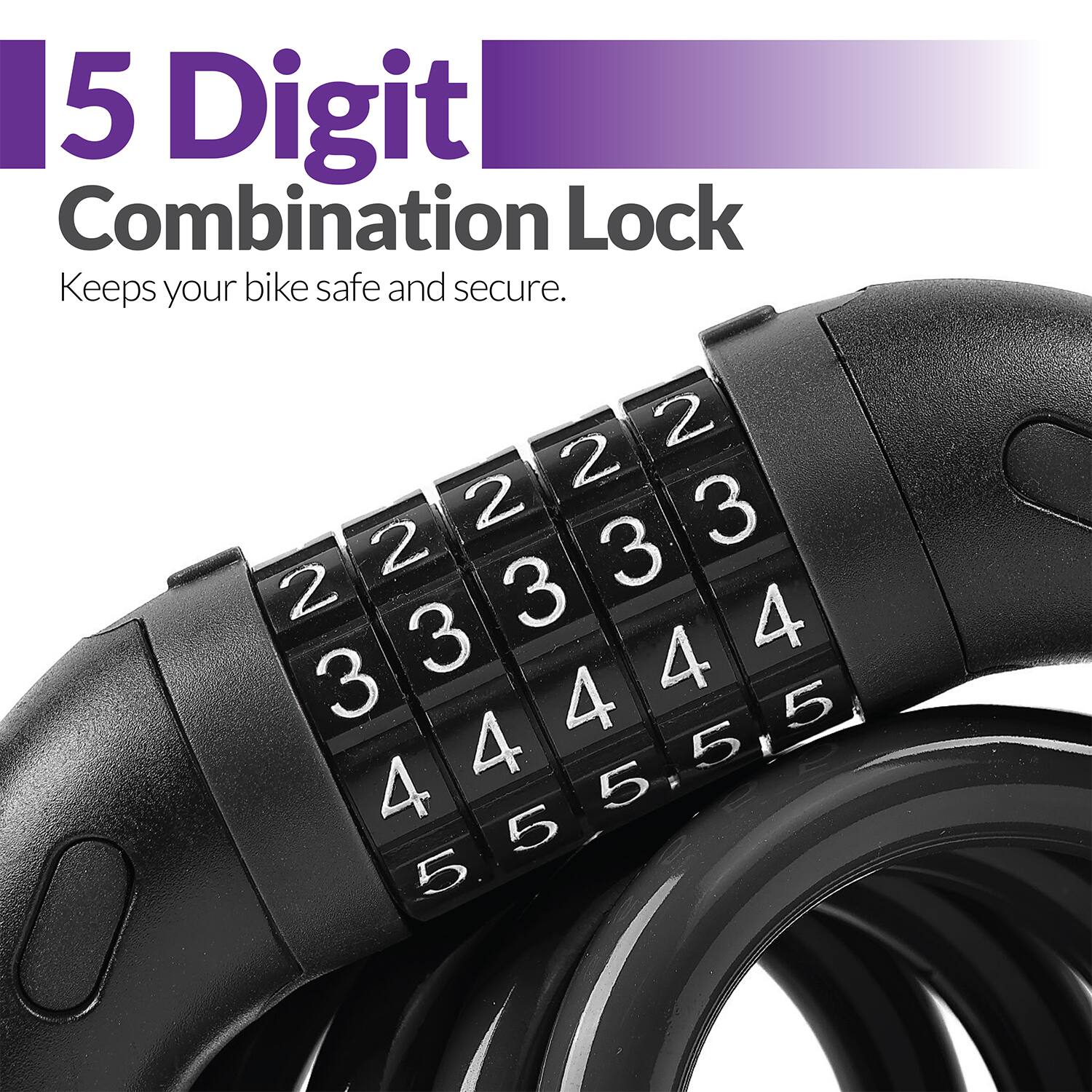 5 Digit Combination Lock Keeps your bike safe and secure.