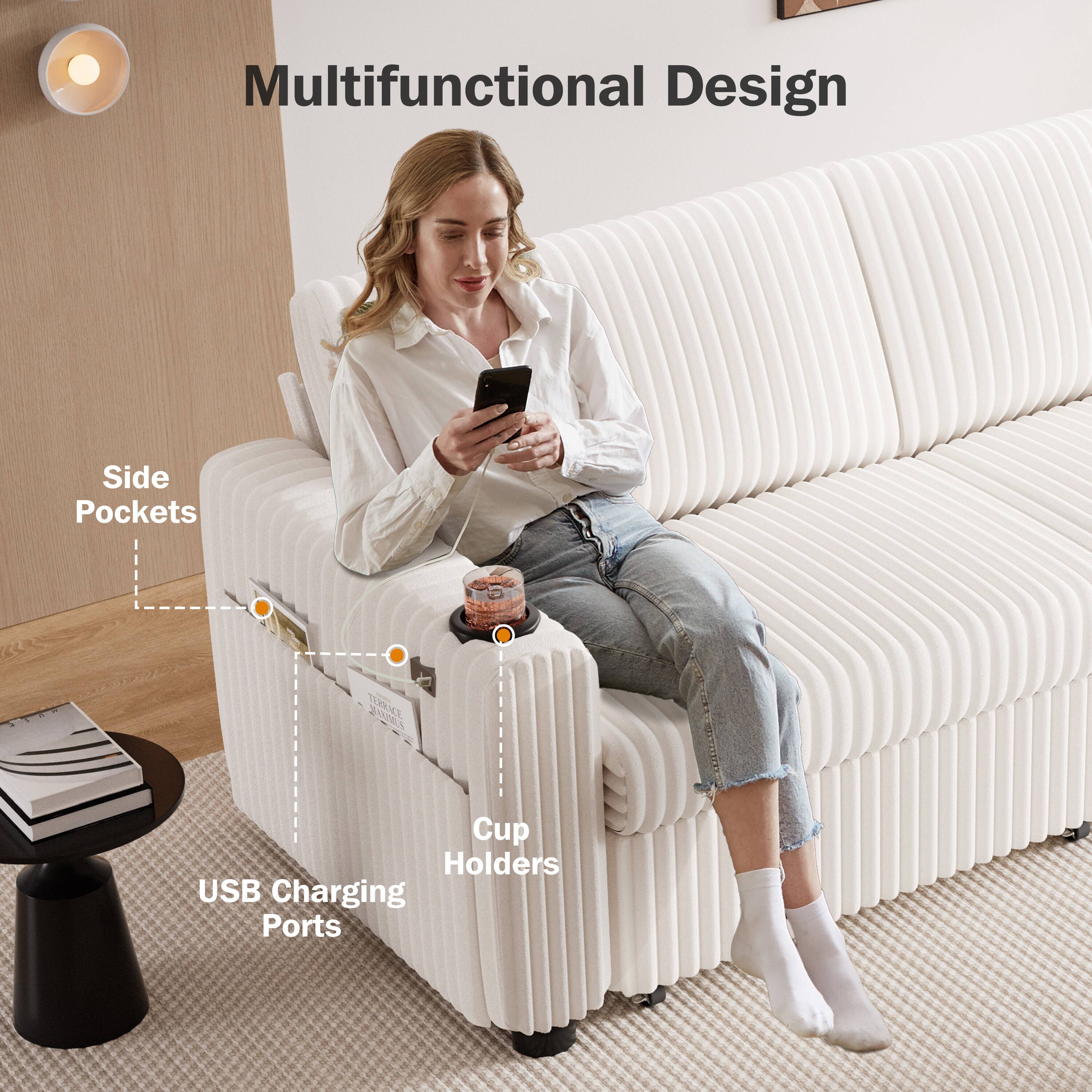 Multifunctional Design

- Side Pockets
- Cup Holders
- USB Charging Ports