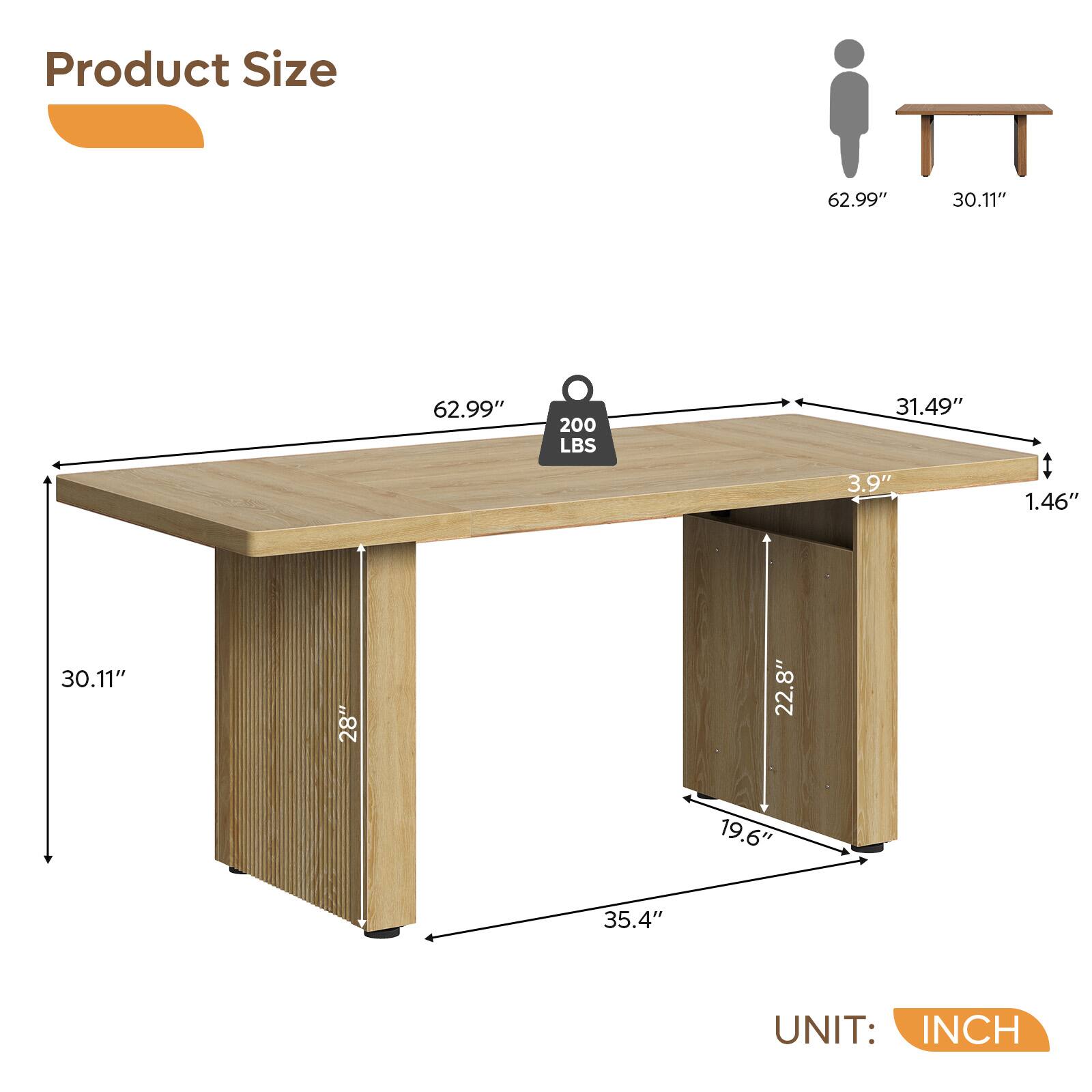 Product Size: 62.99" x 30.11" x 31.49" x 3.9" x 1.46" x 28" x 22.8" x 19.6" x 35.4"  
Weight Capacity: 200 LBS  
UNIT: INCH