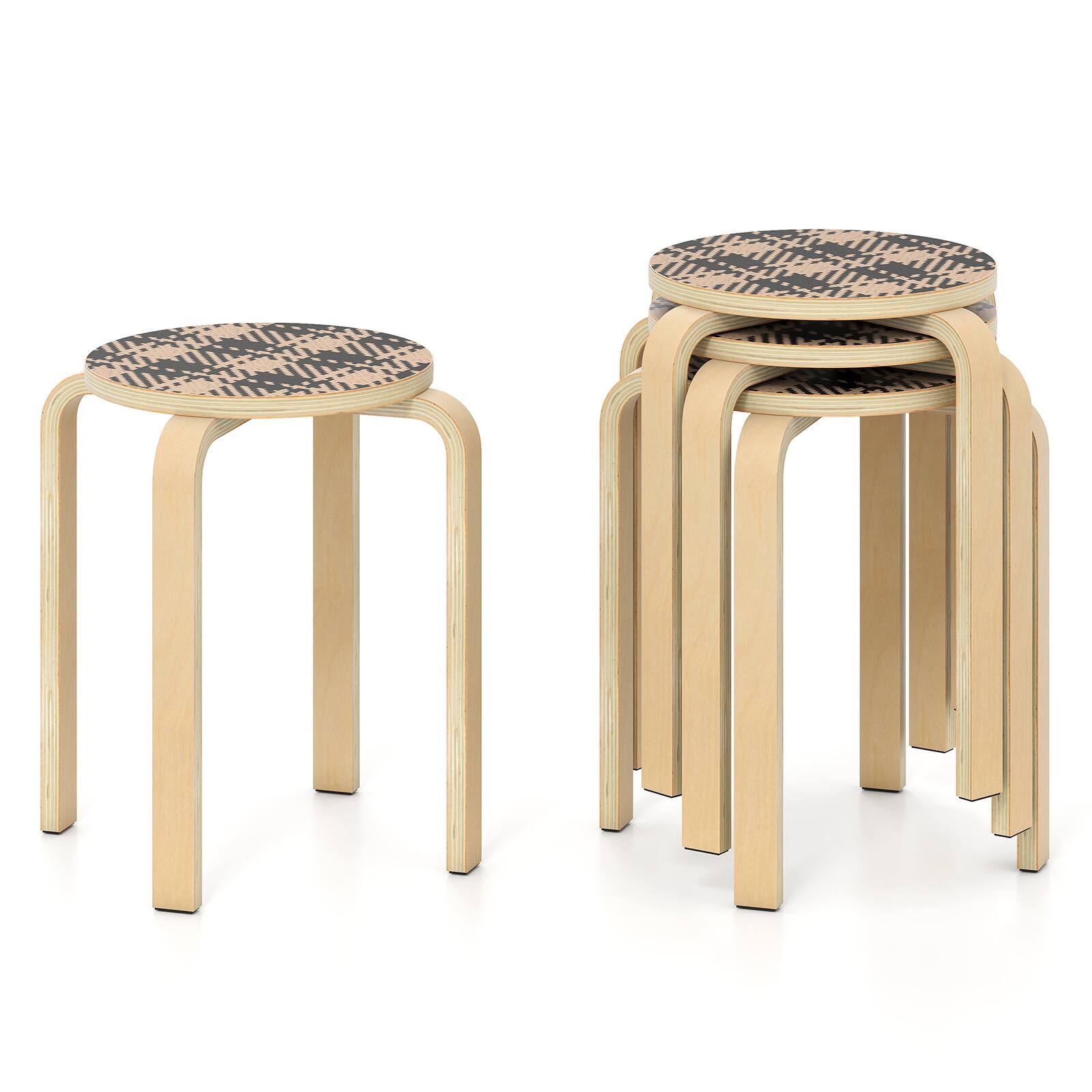 Gymax - Set of 4 18'' Stacking Stool Round Dining Chair Backless Wood Home Decor - Yellow