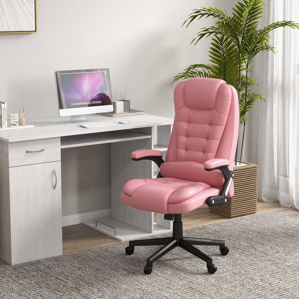 Angle. Loheer - Loheer Heated Massage Office Chair Pink Reclining Computer Chair - Pink.