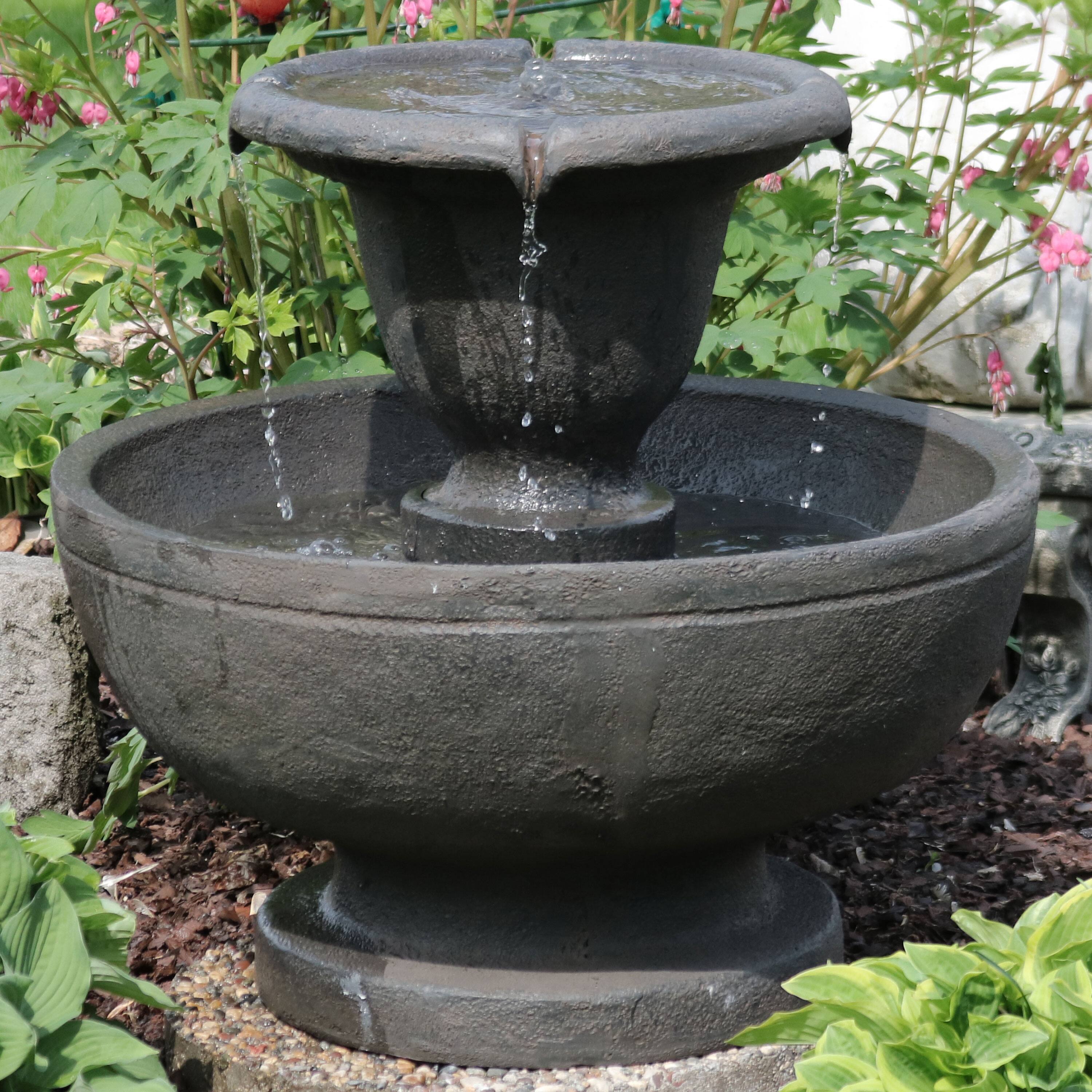 Alt View 4. Sunnydaze - Streaming Falls Polyresin Outdoor 2-Tier Water Fountain - Grey.