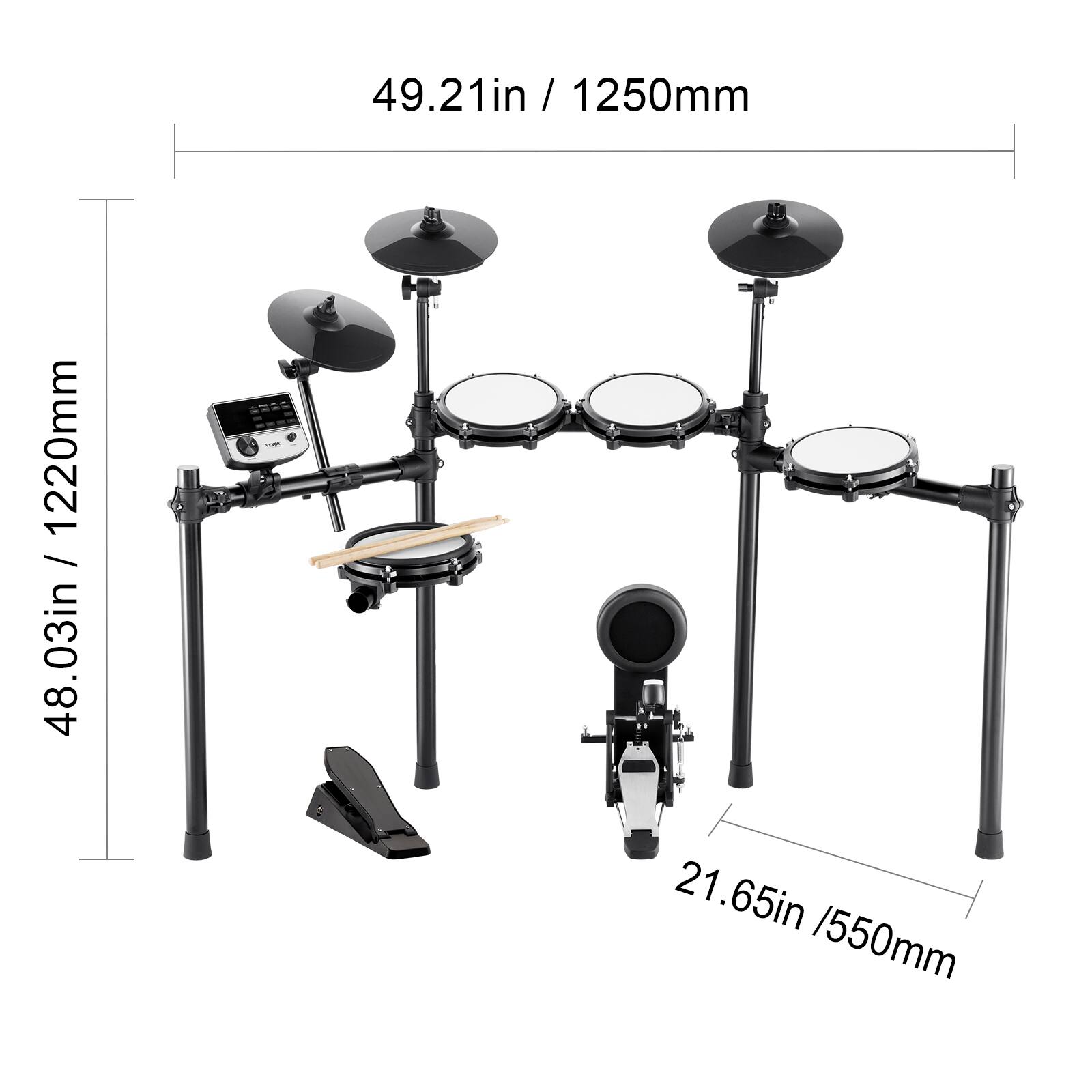 49.21in / 1250mm  
48.03in / 1220mm  
21.65in / 550mm