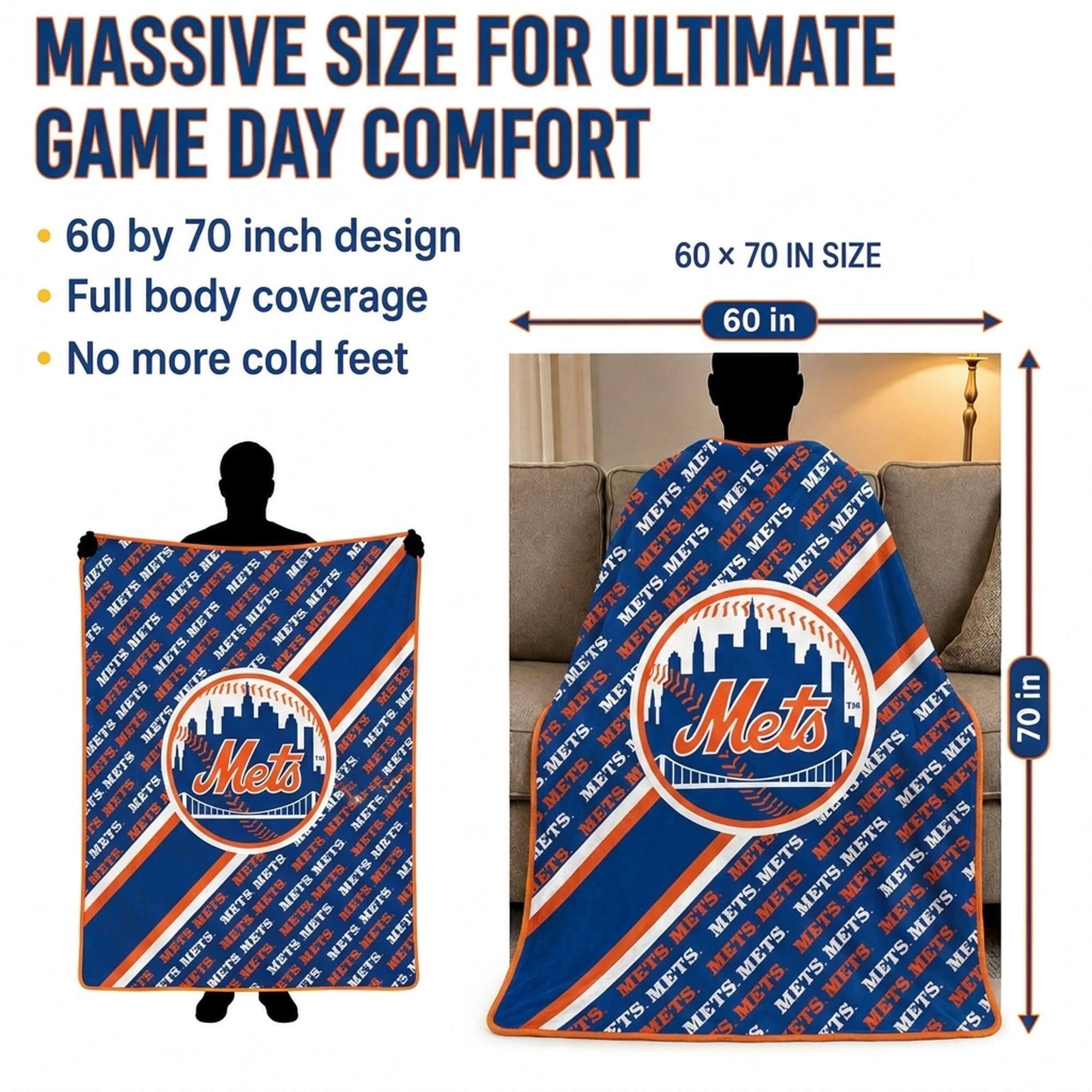 MASSIVE SIZE FOR ULTIMATE GAME DAY COMFORT  
60 by 70 inch design  
Full body coverage  
No more cold feet  

60 x 70 IN SIZE  
60 in  
70 in