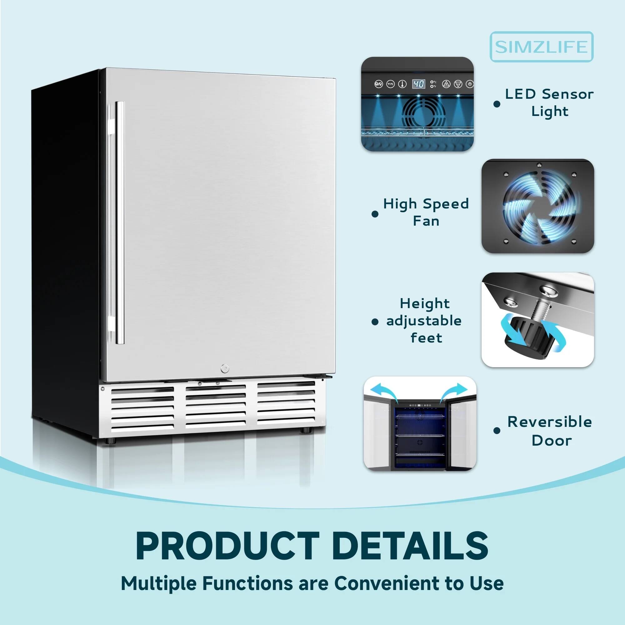 SIMZLIFE

PRODUCT DETAILS  
Multiple Functions are Convenient to Use

- LED Sensor Light
- High Speed Fan
- Height adjustable feet
- Reversible Door