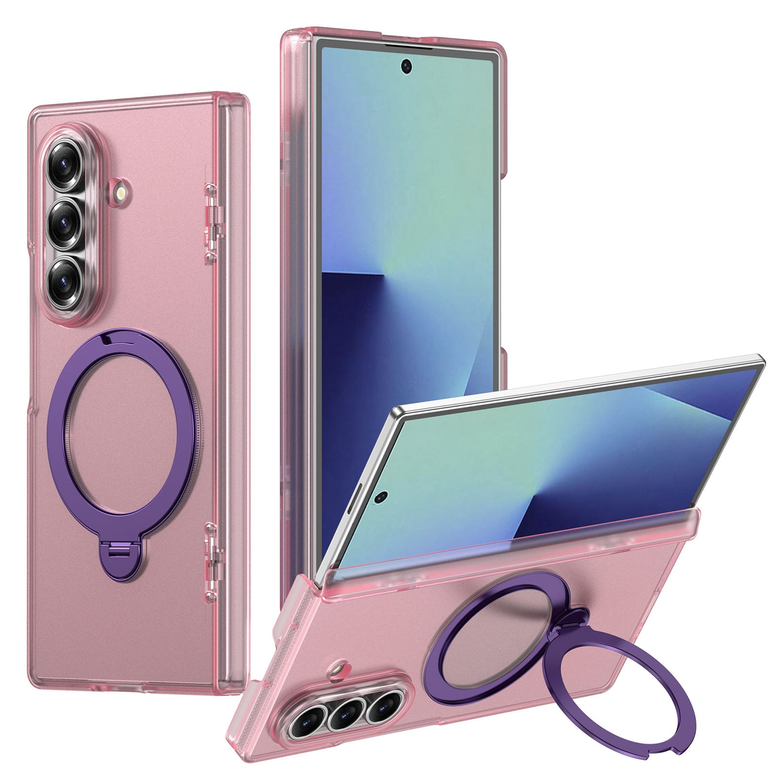 Dteck - Shockproof Frosted Phone Case for Samsung Galaxy Z Fold8 Ultra with Ring Stand, Slim Magnetic Rigid Plastic Hinge Cover - Mattepink price history on PriceWatchPro
