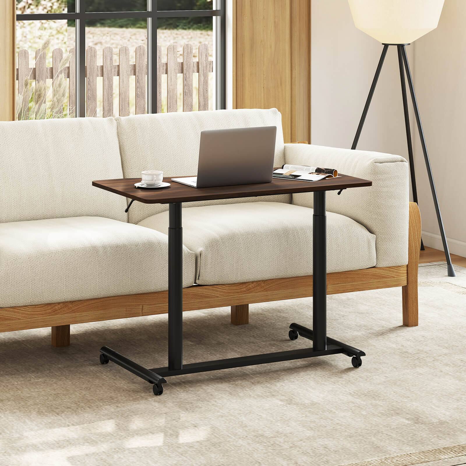 Alt View 1. Costway - Costway Mobile Standing Desk with Lockable Wheels & Aluminum Frame Rolling Laptop Desk - Brown.