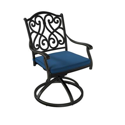 Front. Mondawe - 2 Piece Cast Aluminum Outdoor Dining Armchair with Cushion - Black+Blue.