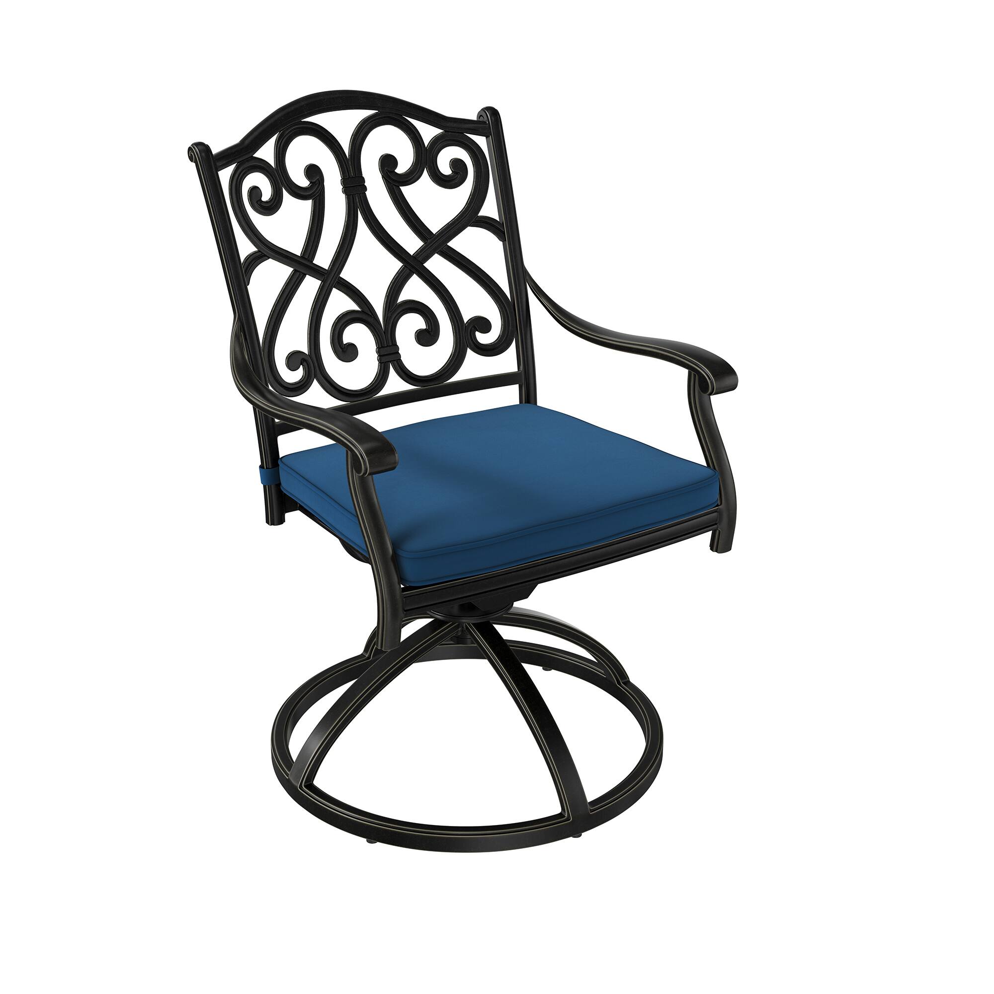 Front. Mondawe - 2 Piece Cast Aluminum Outdoor Dining Armchair with Cushion - Black+Blue.