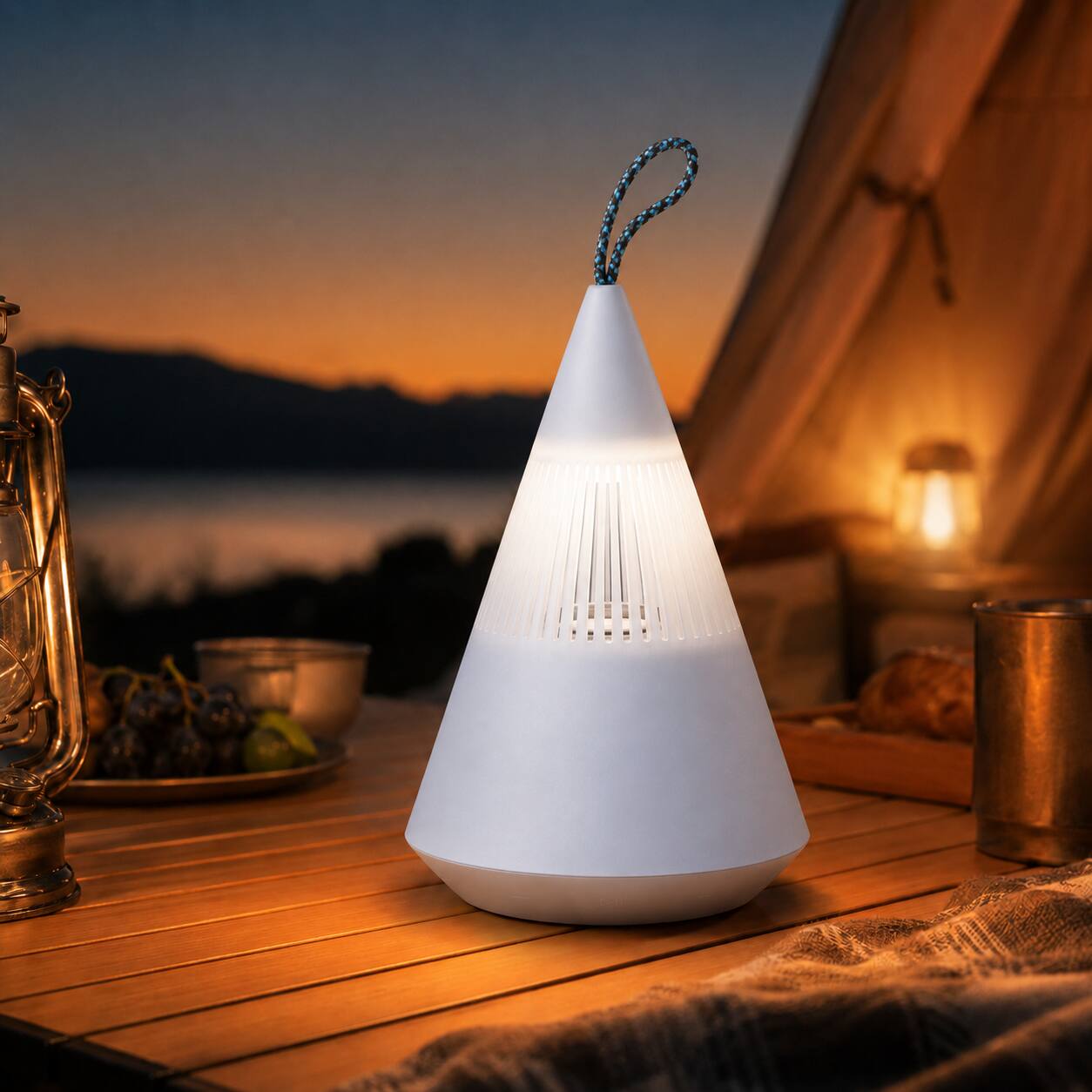 Alt View 3. Anysun - Portable Bluetooth Speaker Lamp, IP67 Waterproof Outdoor Lantern, 360° Sound, TWS Pairing.